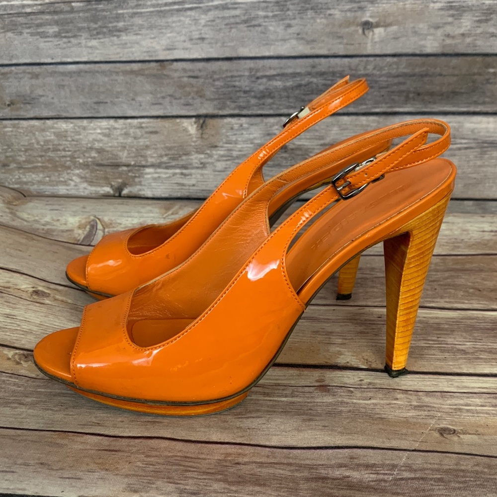 Jil Sander Orange Patent Leather Slingback Sandals